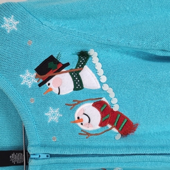 Vintage Crystal Kobe Blue Snowman Full Zip Sweater Size Large - Picture 3 of 5